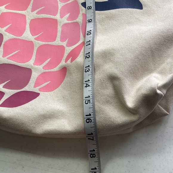 Tommy Bahama Tan Tote with Pink and Blue Pineapple Design - Picture 8 of 8